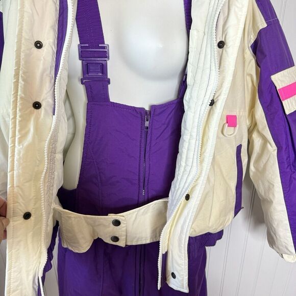 Vintage Sz M 10/12 Purple White Ski Suit Jacket Overall Pants 80s St John’s Bay - Picture 8 of 16